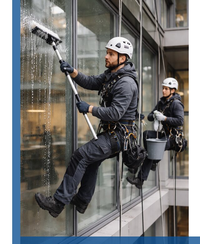 Профессиональная мойка витражей промышленными альпинистами в Твери