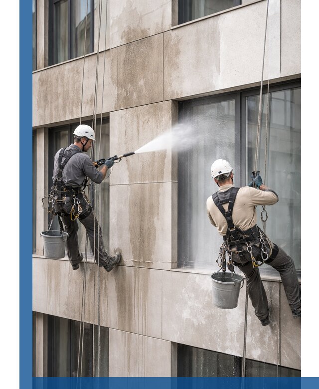 Послестроительная мойка фасада промышленным альпинизмом в Твери