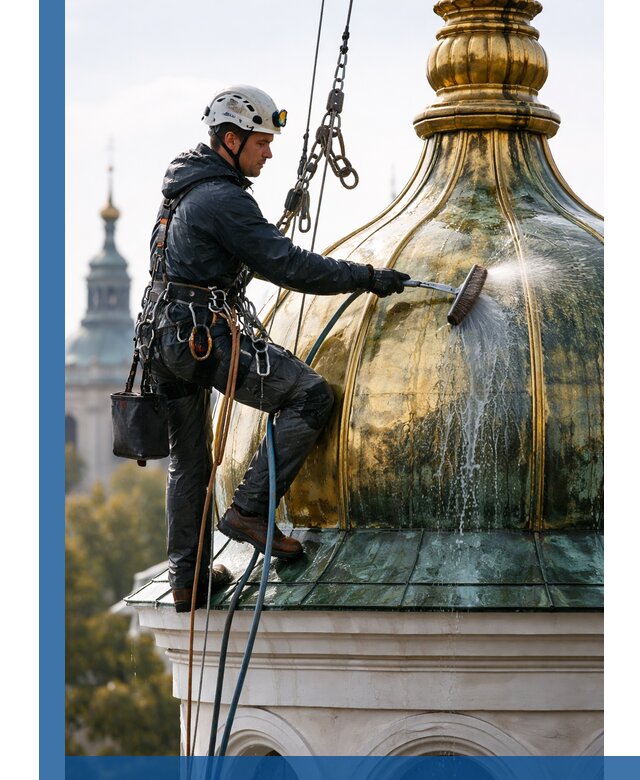 Профессиональная мойка куполов и шпилей высотными альпинистами в Твери