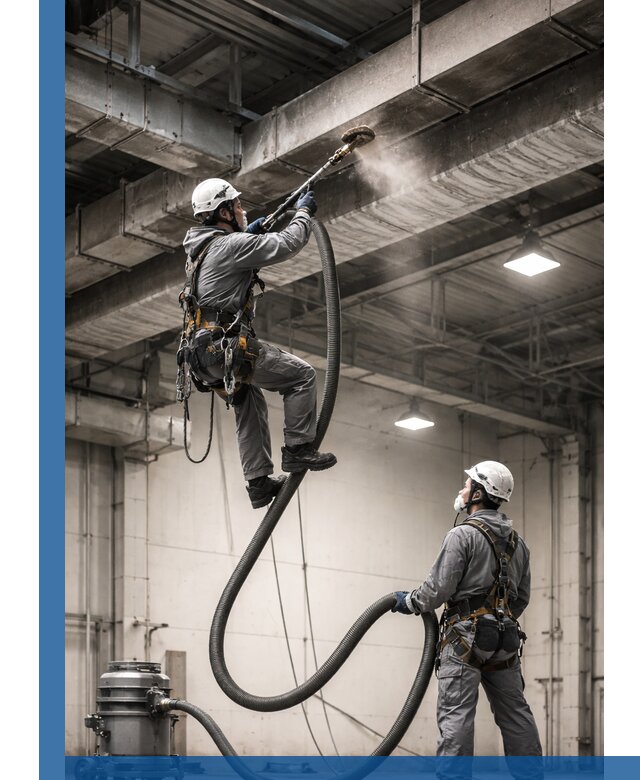 Обеспыливание потолочных конструкций в Твери промышленным альпинизмом