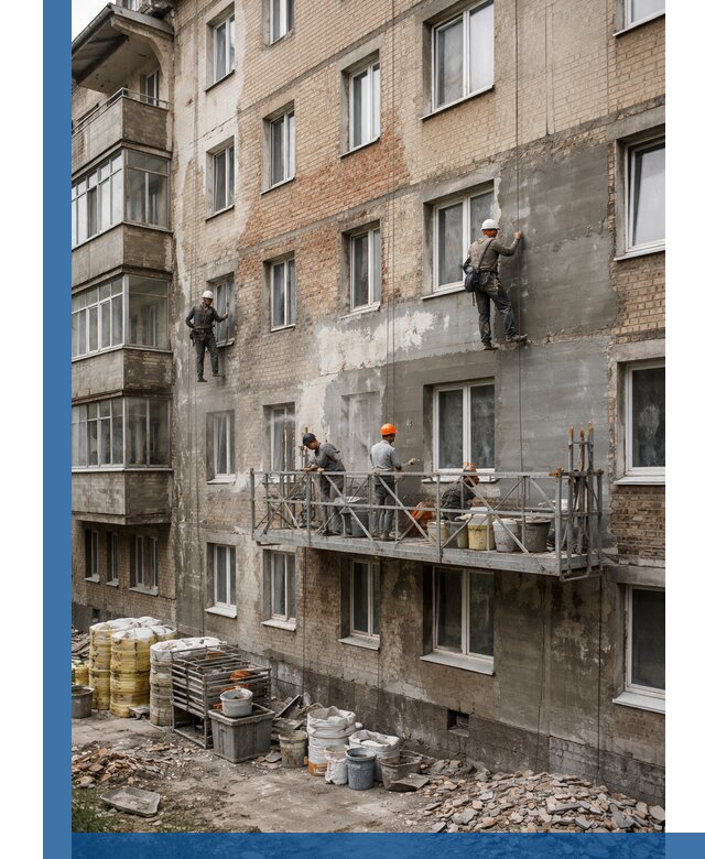 Капитальный ремонт фасада в Твери с восстановлением и гидроизоляцией