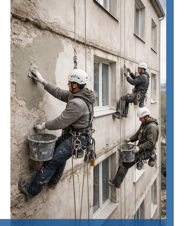 Ремонт штукатурного фасада в Твери от 815 р. под ключ | ВЫСОТНИК-Твр