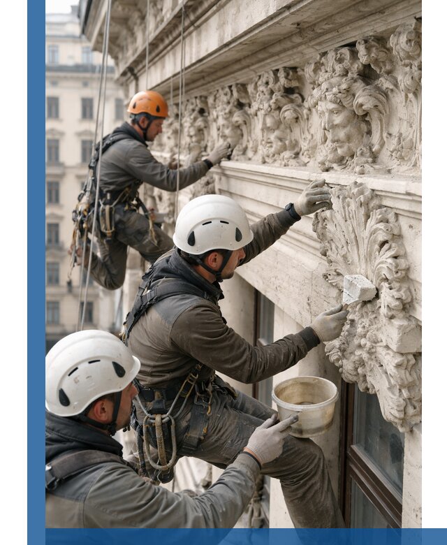 Реставрация фасадной лепнины с высотными работами в Твери