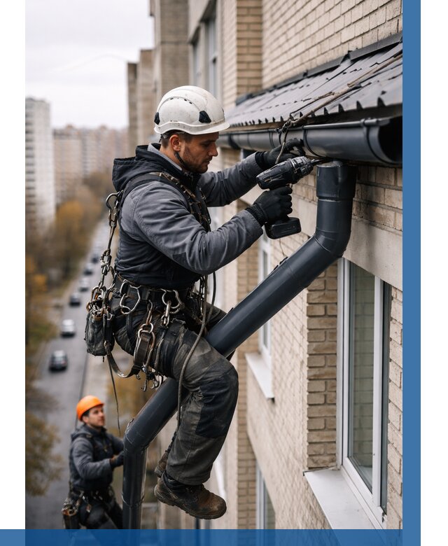 Монтаж водосточной системы на здании в Твери от 5435 р. | ВЫСОТНИК-Твр