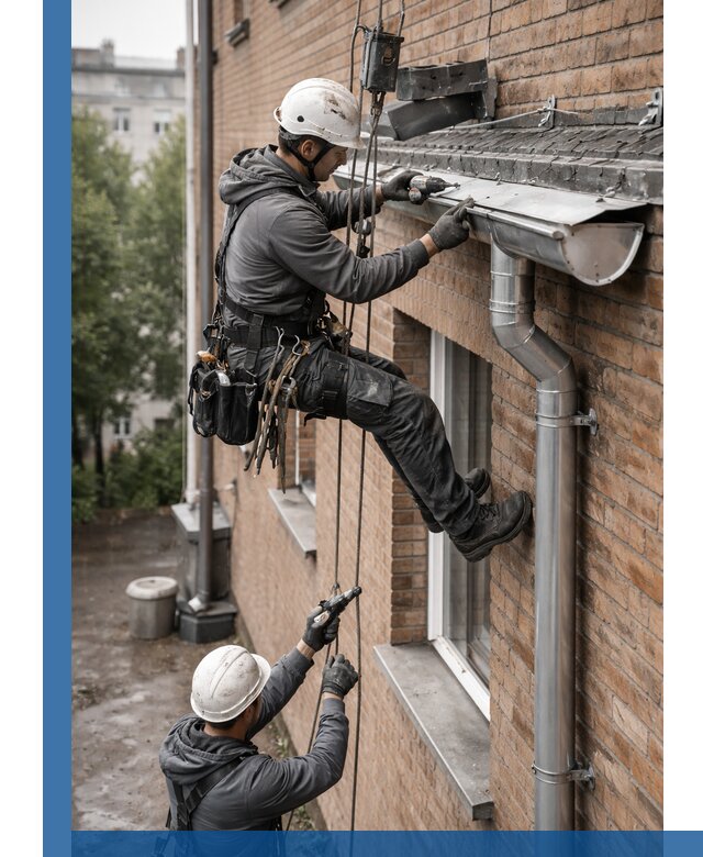 Монтаж водосточной системы на здании в Твери под ключ