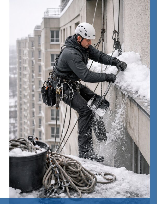 Очистка карнизов от снега в Твери от 326 р. | ВЫСОТНИК-Твр