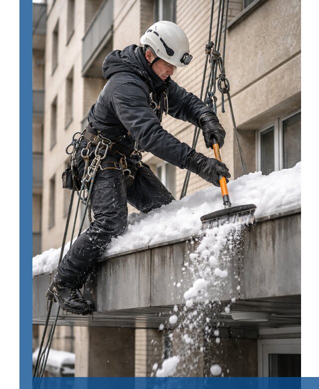 Очистка козырьков от снега в Твери круглогодично безопасно