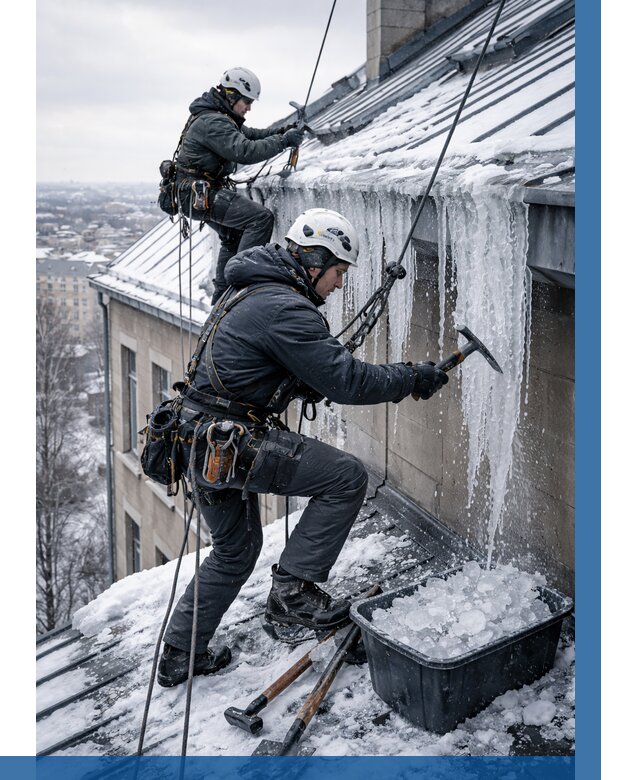 Удаление наледи с кровли в Твери от 5979 р. | ВЫСОТНИК-Твр