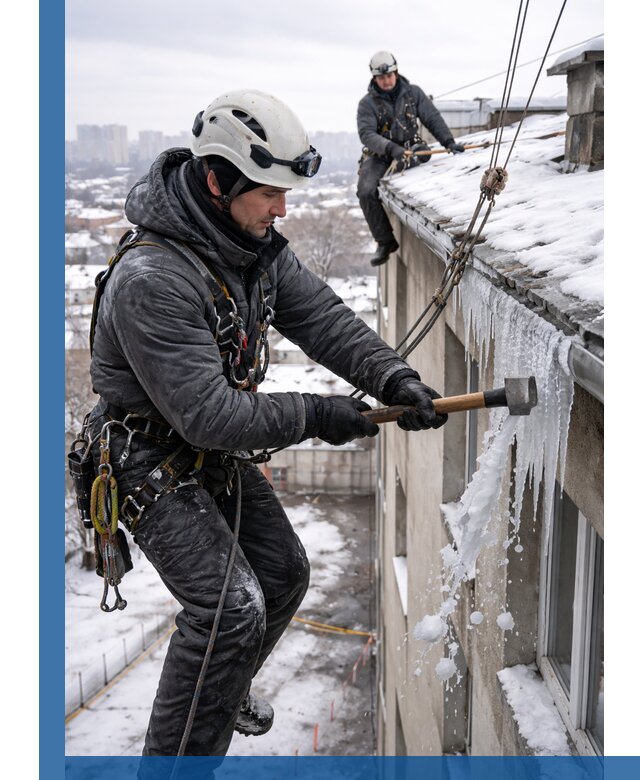 Сбивание и удаление сосулек с крыши в Твери безопасно