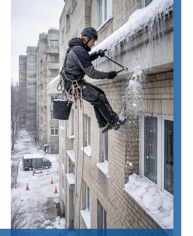 Удаление наледи с карнизов в Твери от 380 р. | ВЫСОТНИК-Твр