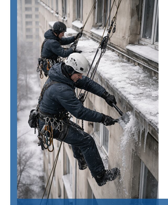 Удаление наледи и сосулек с карнизов в Твери профессионально