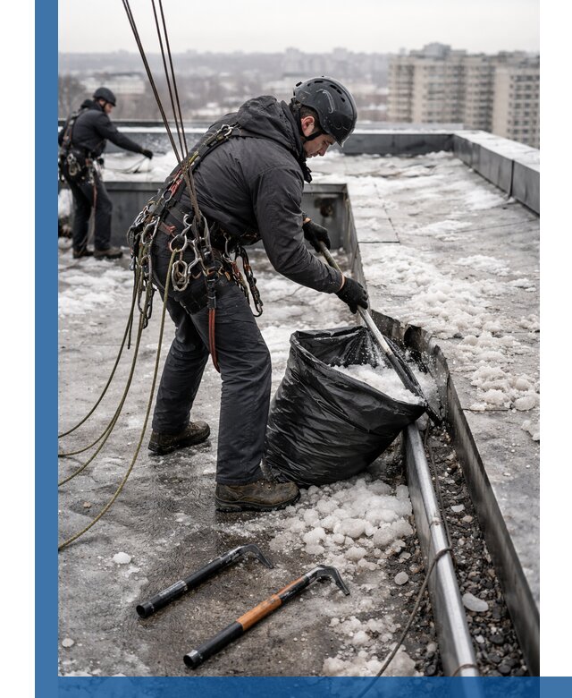 Аварийная очистка кровли в Твери от промальпинистов