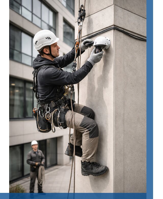 Монтаж камер видеонаблюдения на фасаде в Твери от 9240 р.-ВЫСОТНИК-Твр