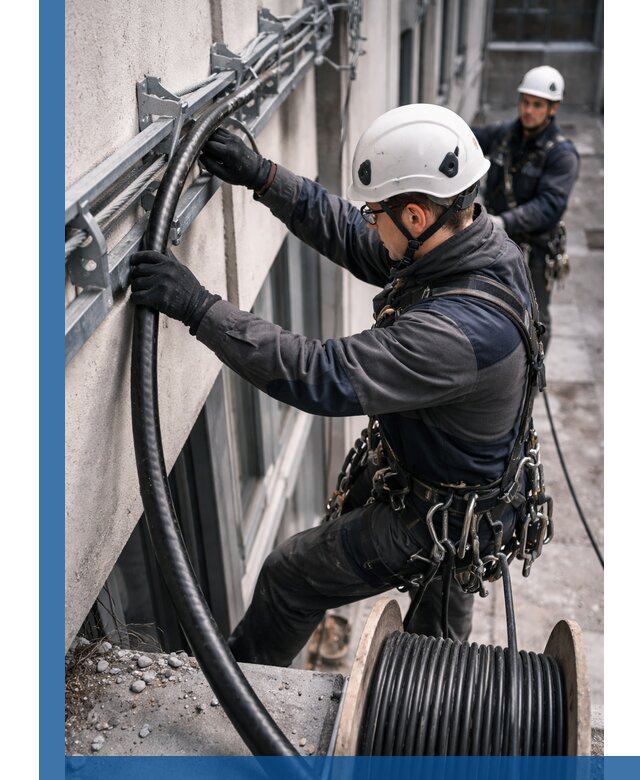 Протяжка кабеля питания на высоте в Твери с гарантией безопасности и качества