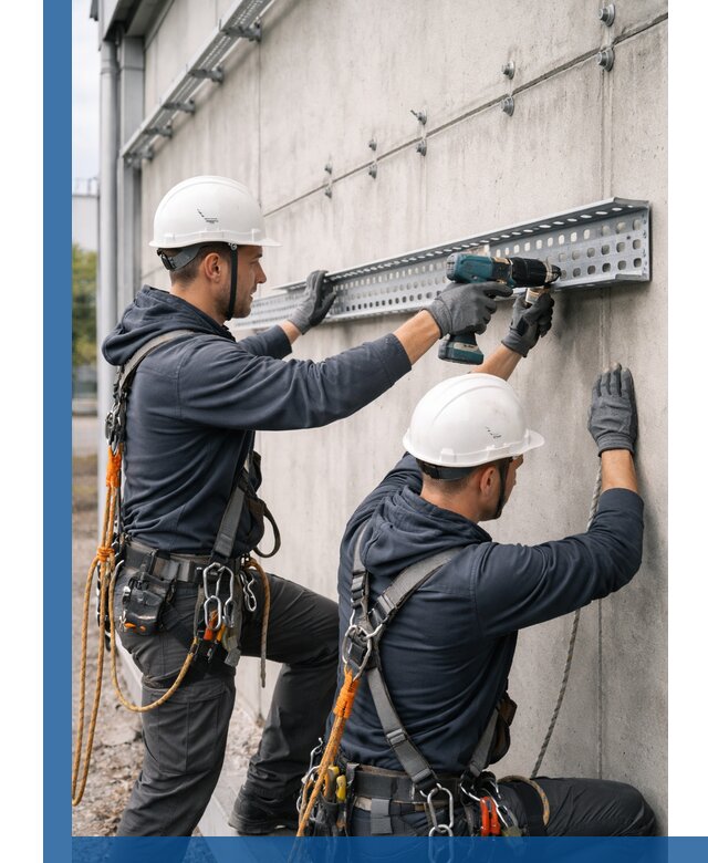 Монтаж кабельных лотков на фасаде зданий в Твери с гарантией