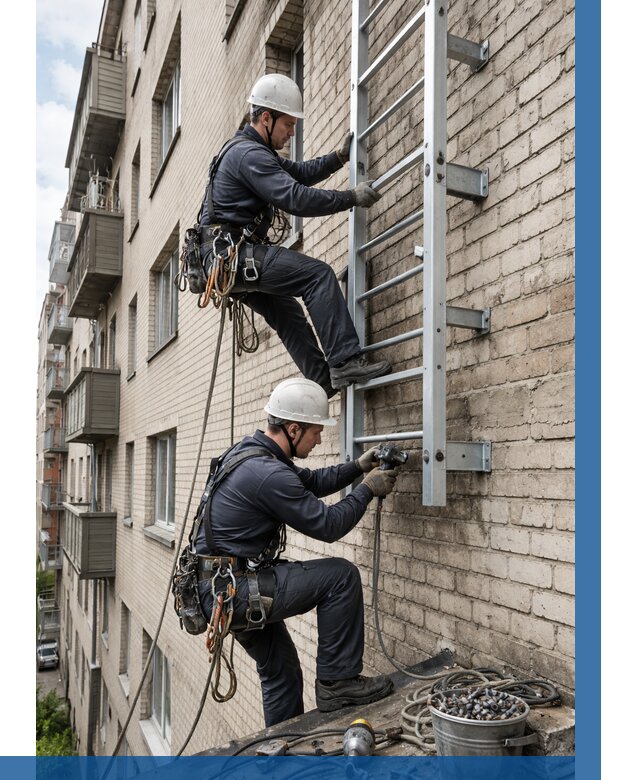 Монтаж пожарной лестницы в Твери от 27175 р заказать у ВЫСОТНИК-Твр