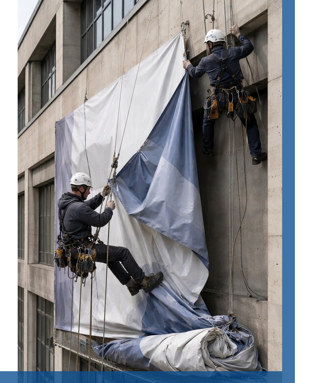 Демонтаж баннеров с фасада в Твери от 4892 р. | ВЫСОТНИК-Твр