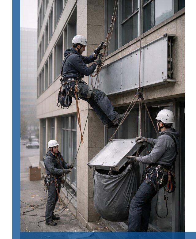 Демонтаж рекламной вывески с высотными работами в Твери