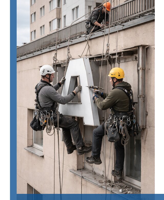 Ремонт и восстановление наружных вывесок на высоте в Твери