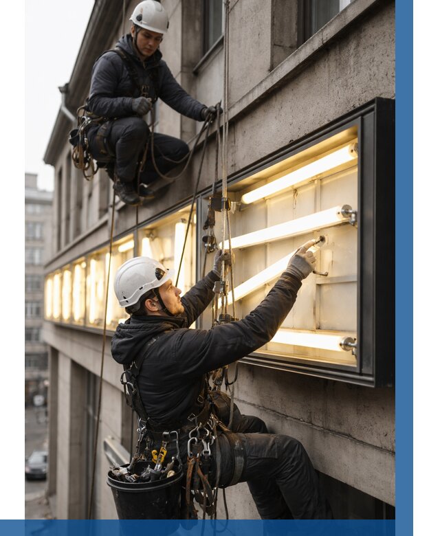 Замена ламп в вывеске в Твери под ключ от 3805 р. | ВЫСОТНИК-Твр