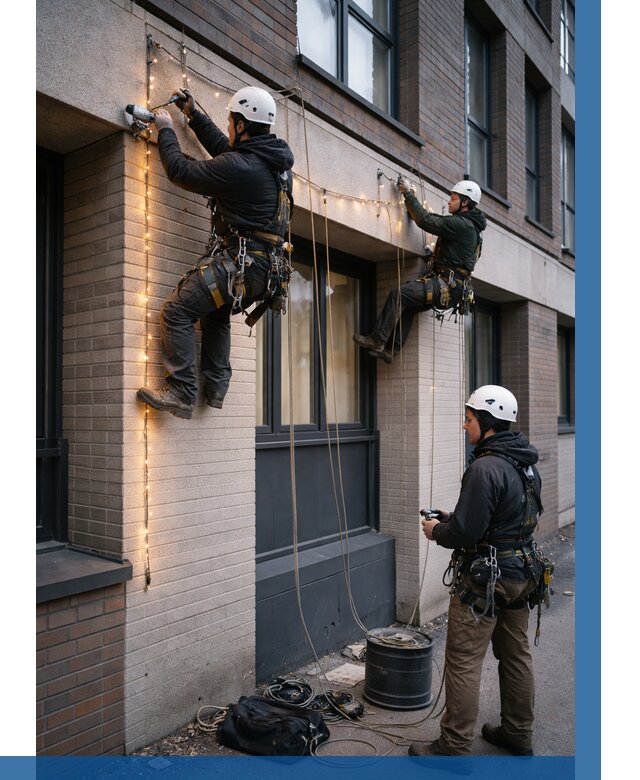 Монтаж гирлянд на фасаде в Твери от 3805 р. | ВЫСОТНИК-Твр