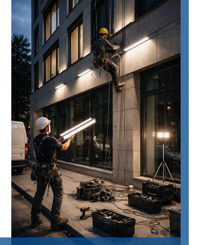 Монтаж архитектурной подсветки здания в Твери от 2718 р.|ВЫСОТНИК-Твр