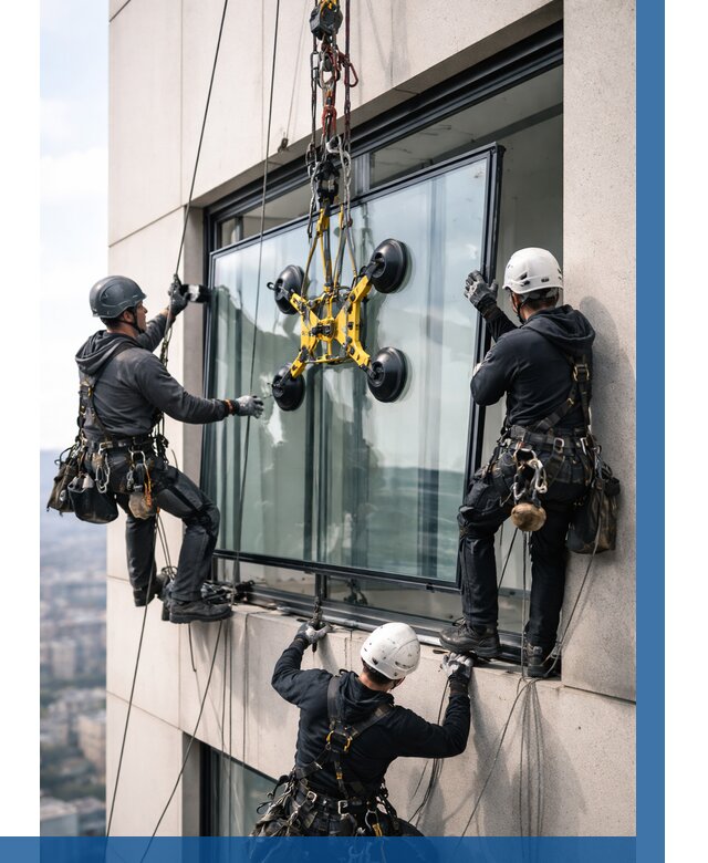 Монтаж стеклопакетов на высоте в Твери от 3478 р. | ВЫСОТНИК-Твр