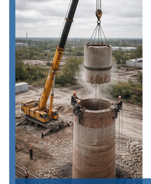 Демонтаж дымовой трубы в Твери с гарантиями безопасности