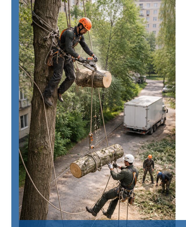Спил деревьев альпинистами в Твери, безопасно и без повреждений