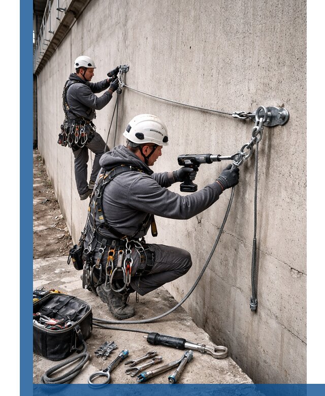 Монтаж анкерных линий высотной безопасности в Твери