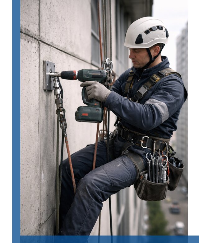 Установка анкерных точек для высотных работ в Твери