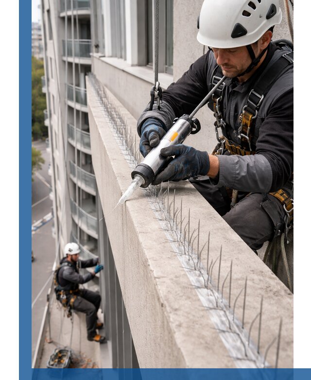 Установка шипов от птиц на фасадах и кровлях в Твери